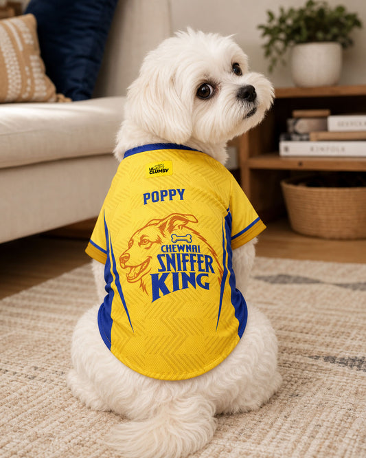 Chewnai Sniffer King – Customised IPL Cricket Dog Jersey | Personalised Pet Name