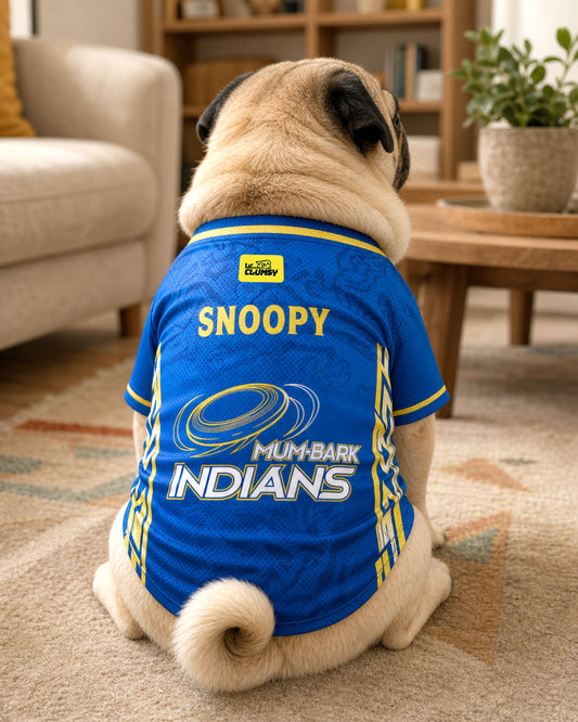 Mum-bark Indians – Customised IPL Cricket Dog Jersey | Personalised Pet Name